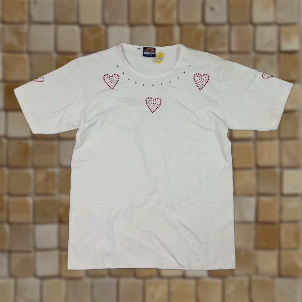 Catalina VINTAGE Natalie T-Shirt Womens Medium White 90s Retro Jeweled Heart Golf Tennis Cotton Short Sleeve Crew Neck Shirt Women Size M / US 6-8 / IT 42-44 - 1 Thumbnail