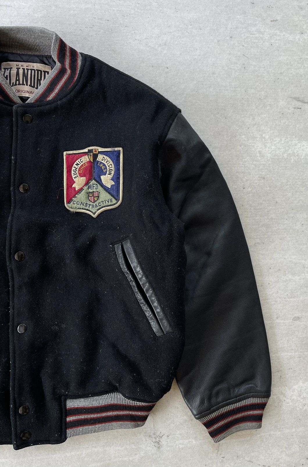 Japanese Brand 🔥VINTAGE 90'S FLANDRE LEATHER SLEEVE VARSITY JACKET Size US L / EU 52-54 / 3 - 5 Thumbnail