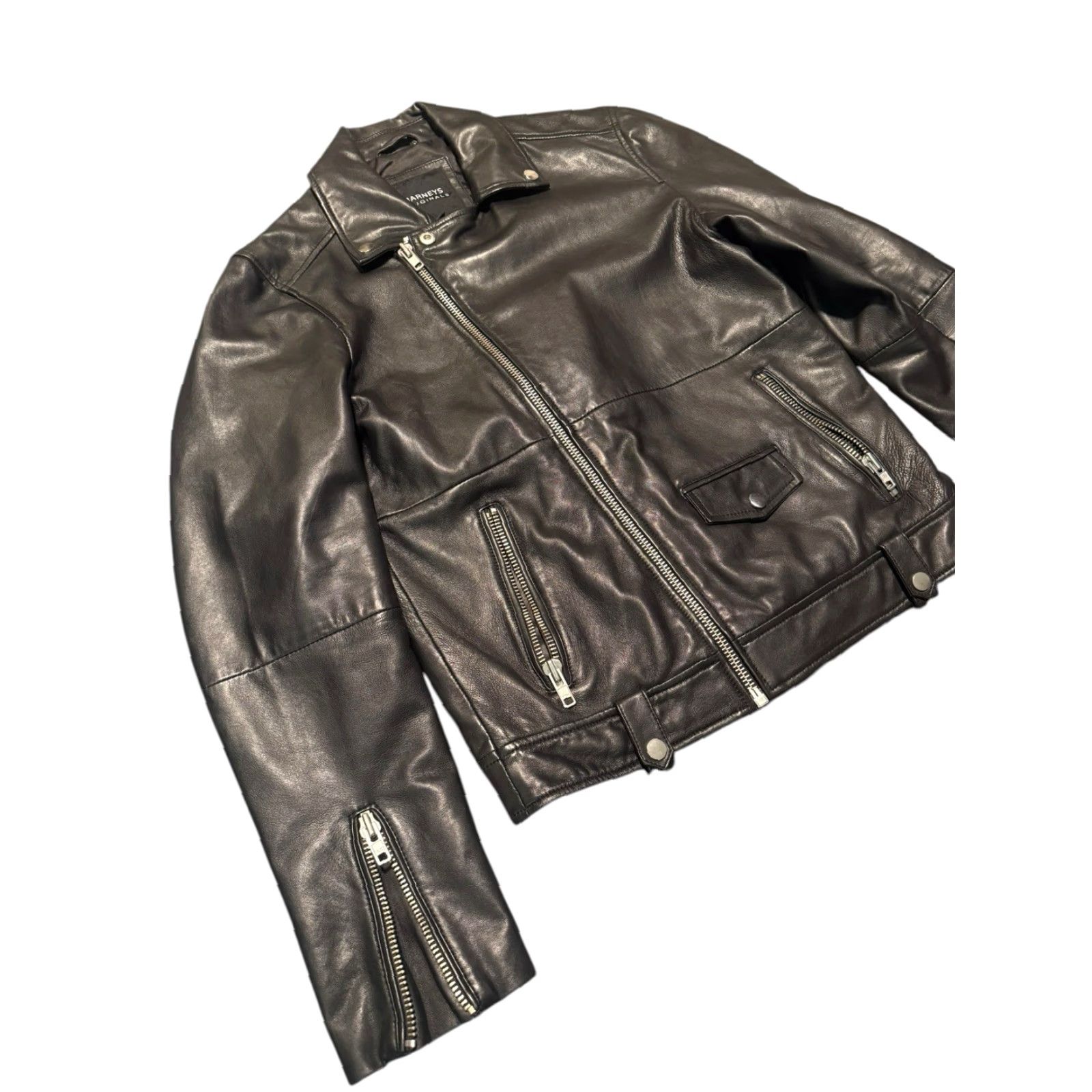 Skin BARNEYS Originals Leather Jacket Moto Biker Black Size SML Mens Regular Short Zip Pockets Full Zip Leather Barneys Originals Jacket Size US S / EU 44-46 / 1 - 6 Thumbnail