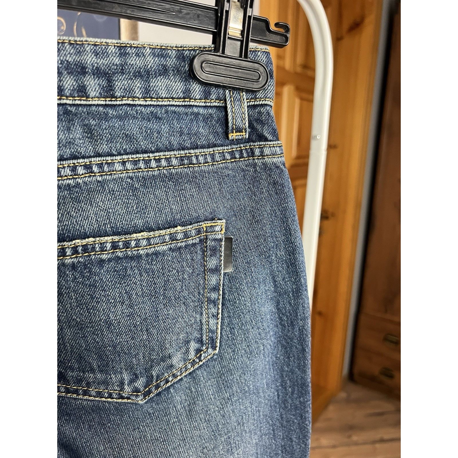 Saint Laurent Paris Saint Laurent Women`s Blue Distressed Denim Bootcut Cropped Size 24" / US 00 / IT 34 - 12 Thumbnail