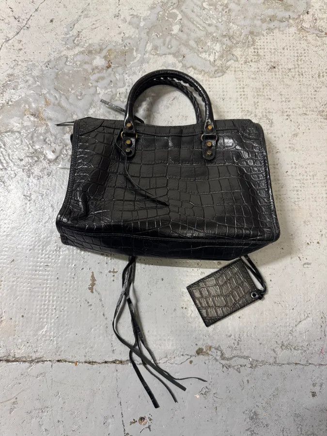 Balenciaga Balenciaga Black Crocodile Embossed Leather City Bag Size ONE SIZE - 4 Thumbnail
