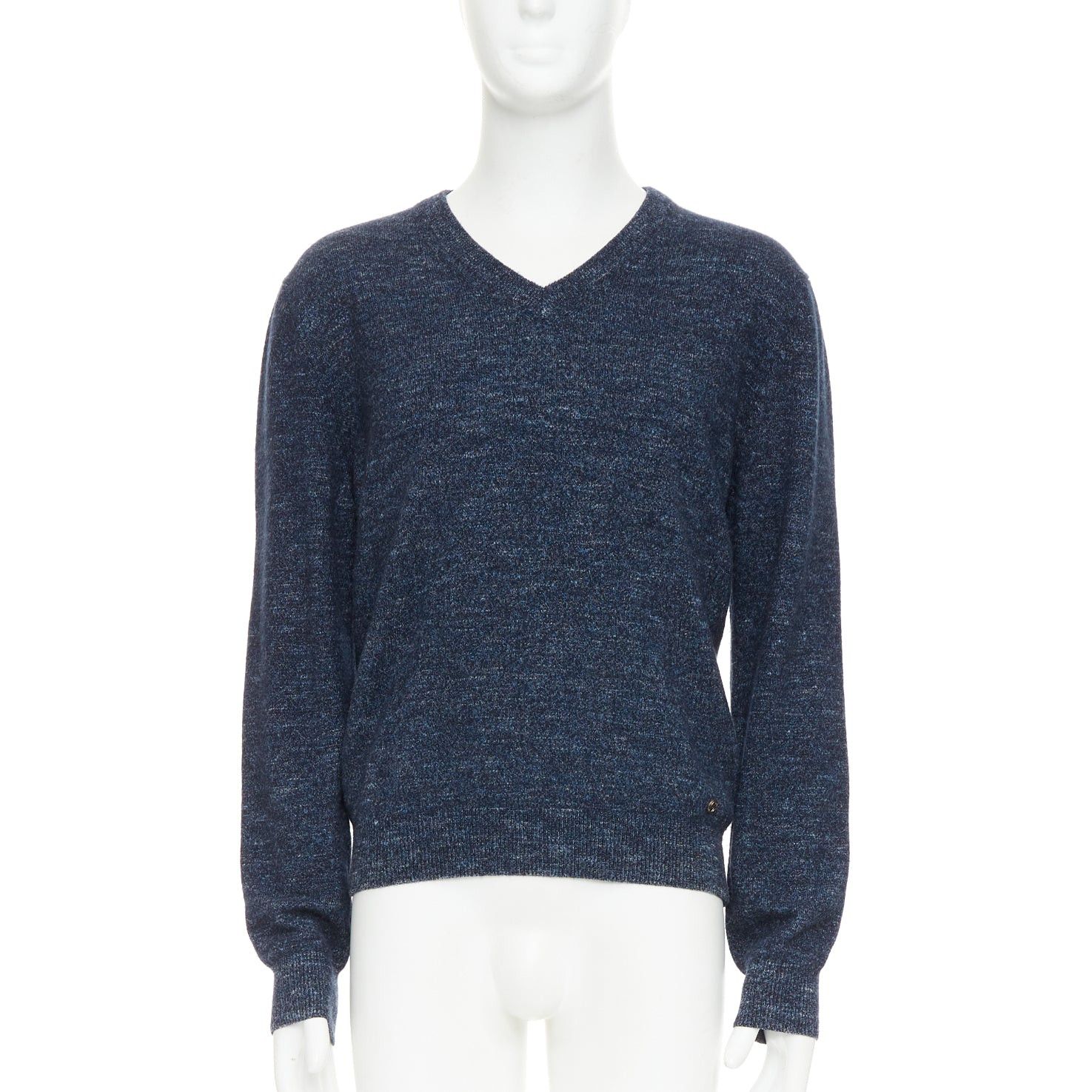 Gucci GUCCI navy wool silk cashmere melange V neck GG logo charm sweater L Size US L / EU 52-54 / 3 - 1 Thumbnail