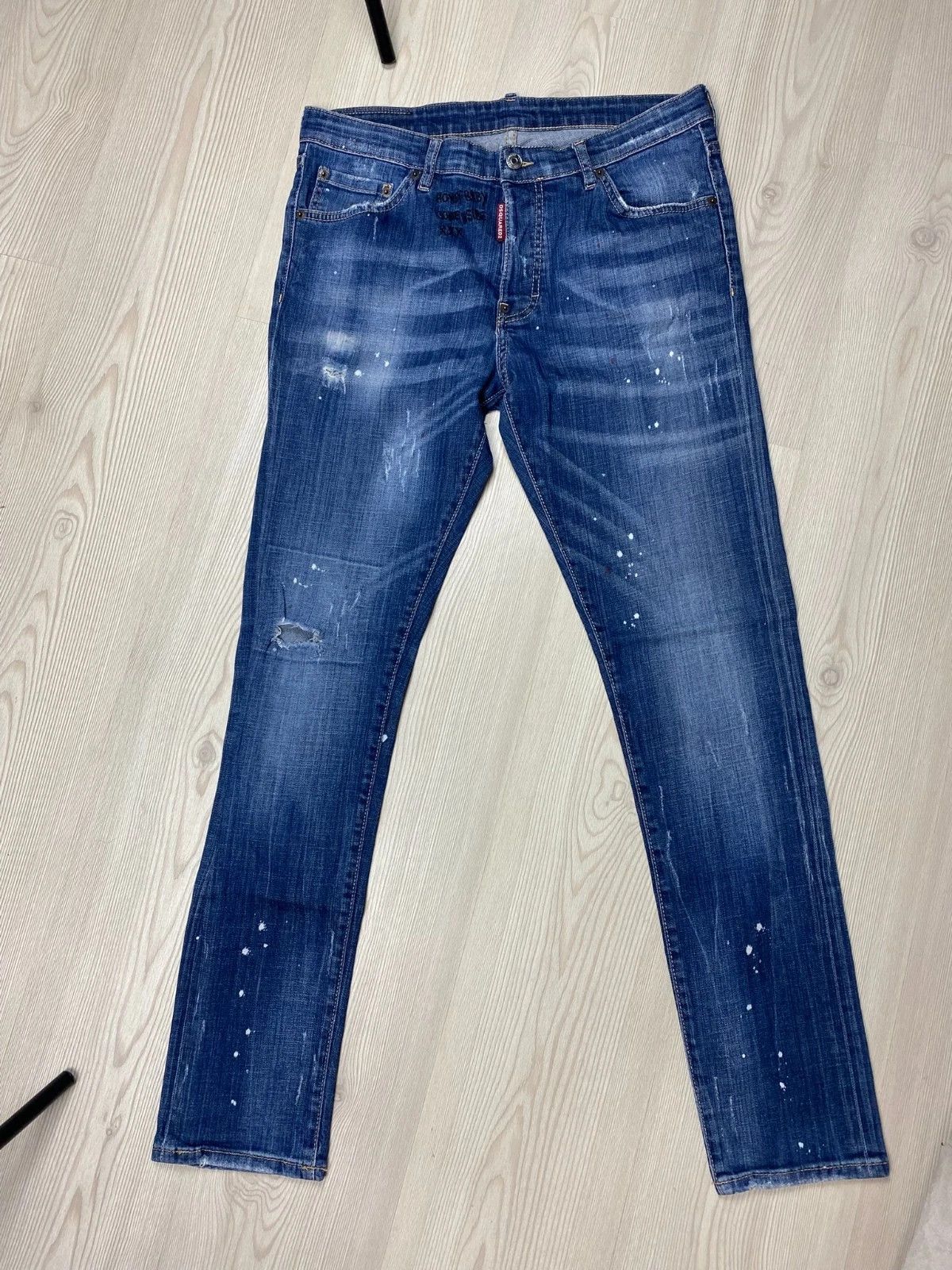 Dsquared2 Dsquared2 Blue Slim Fit Distressed Jeans Paint Splatter Size US 32 / EU 48 - 1 Thumbnail