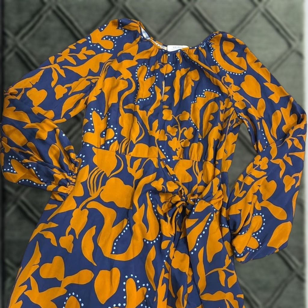 VINTAGE La Ligne Imogen Dress Silk Faux Wrap Floral Keyhole Maxi Dress L Orange Flaw