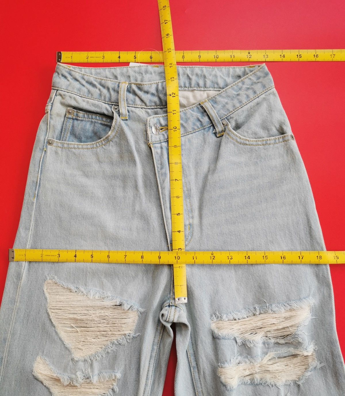 X-Girl Baggy X-Girl Japan Asymmetrical Waist Distressed Jeans Size 26" / US 2 / IT 38 - 10 Thumbnail