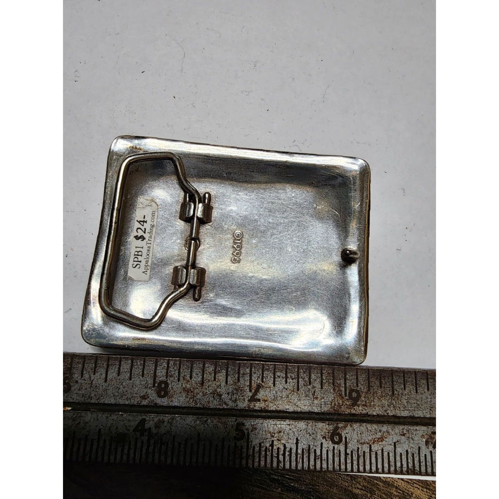 Vintage Vintage Belt Buckle Men Silver Floral Rectangle Silvertone Chevron 60s Gold Finish Belt Width 1.75 in Size ONE SIZE - 2 Thumbnail