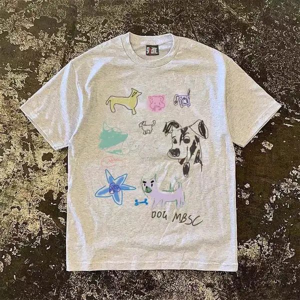 Japanese Brand Street Short Sleeve T-Shirt Light Grey Loose Printed Graphic Size US XL / EU 56 / 4 - 4 Thumbnail