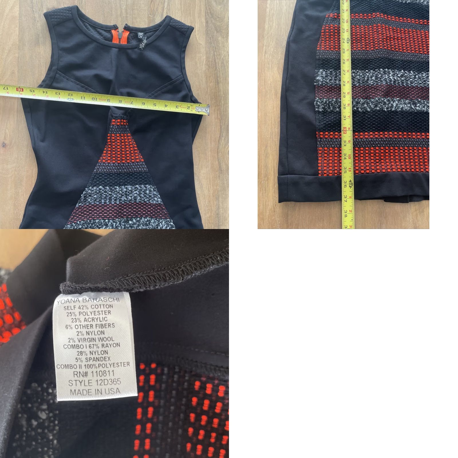 Vintage Yoana Baraschi Bodycon Sheath Dress Womens Size 6 Black Textured Stretch USA Dress Size M / US 6-8 / IT 42-44 - 8 Thumbnail