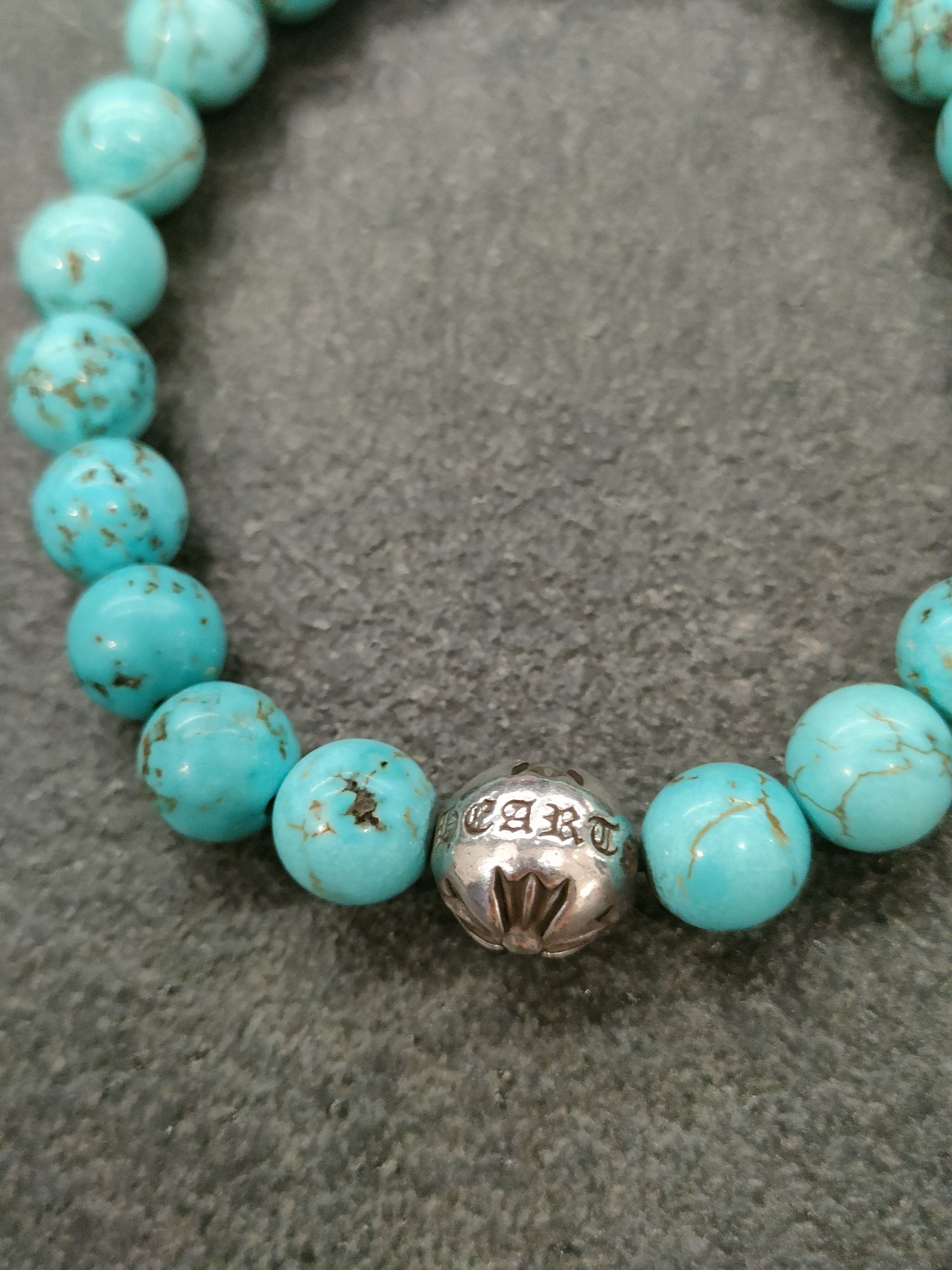 Chrome Hearts Chrome Hearts 8mm Single Silver Turquoise Cross Bracelet Size ONE SIZE - 5 Thumbnail
