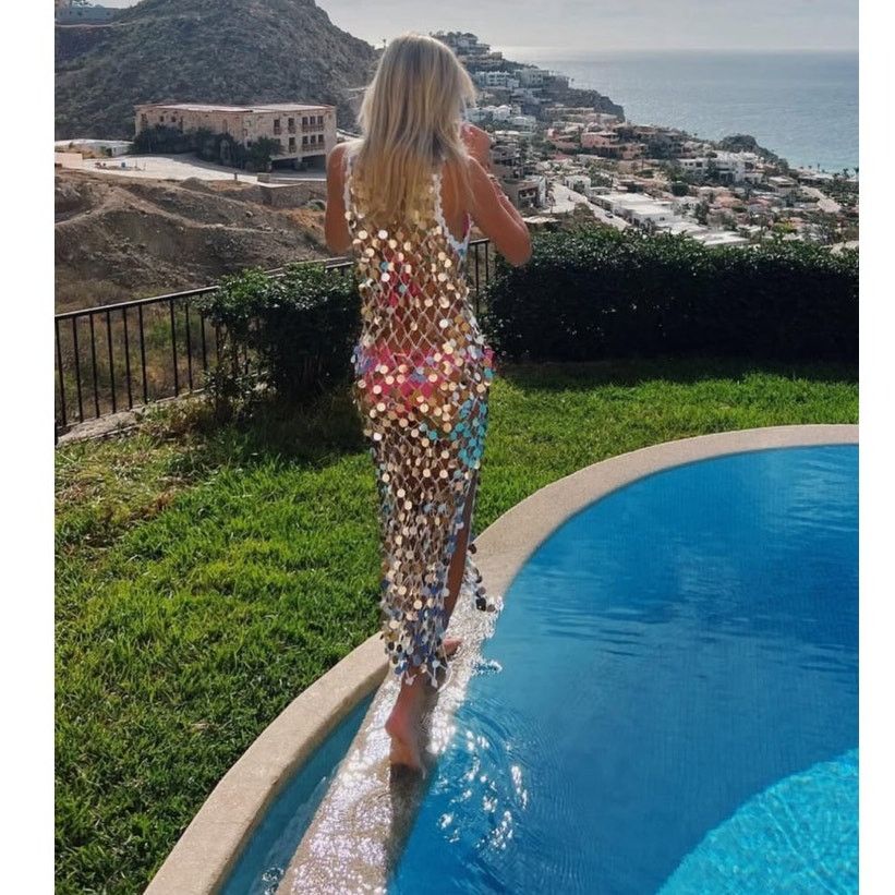 MILLY Milly Cabana sequin crochet midi dress cover up size P/S Size S / US 4 / IT 40 - 2 Thumbnail