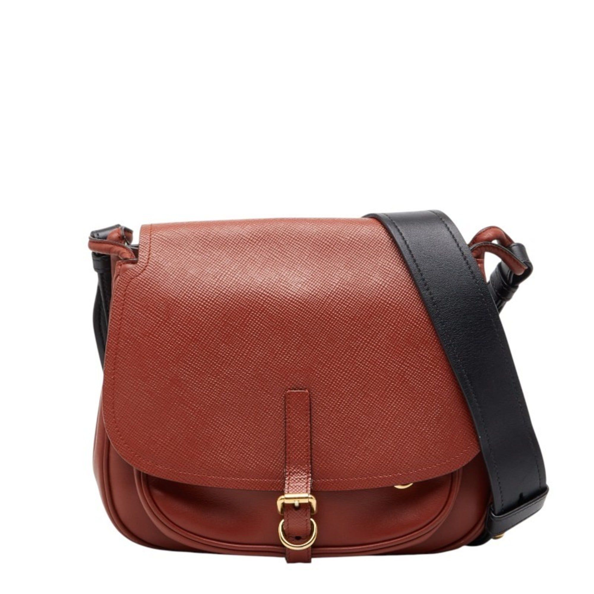 Prada Logo Shoulder Bag In Brown And Black Leather For Women