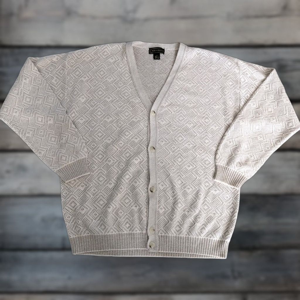 Croft & Barrow VINTAGE Croft Barrow Grandpa Sweater Mens LT Beige Cardigan Cotton Blend Italy Made Size US L / EU 52-54 / 3 - 1 Thumbnail