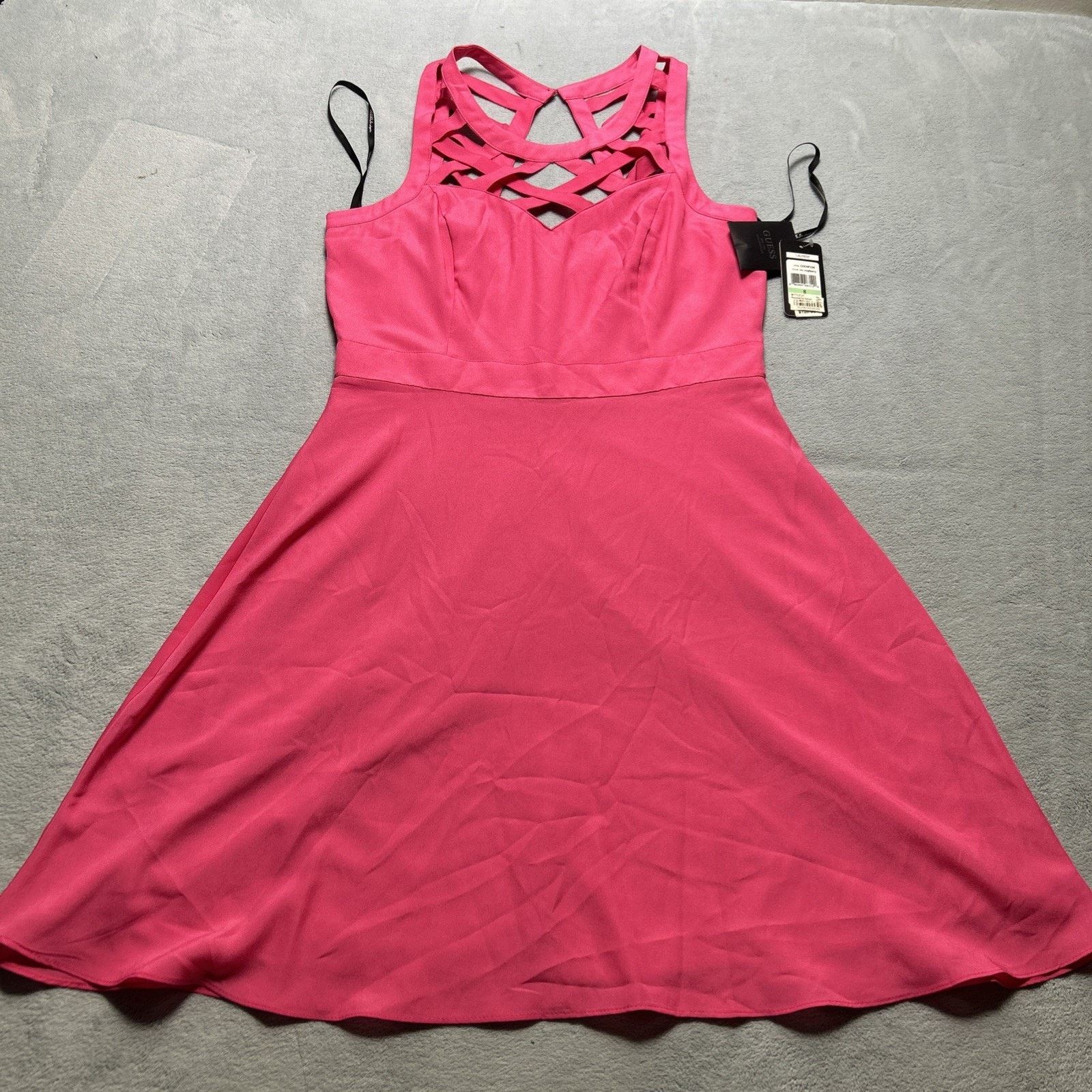 Guess Guess A-Line Dress Sz 8 Hot Pink Back Lace Straps Stretch Size M / US 6-8 / IT 42-44 - 1 Thumbnail