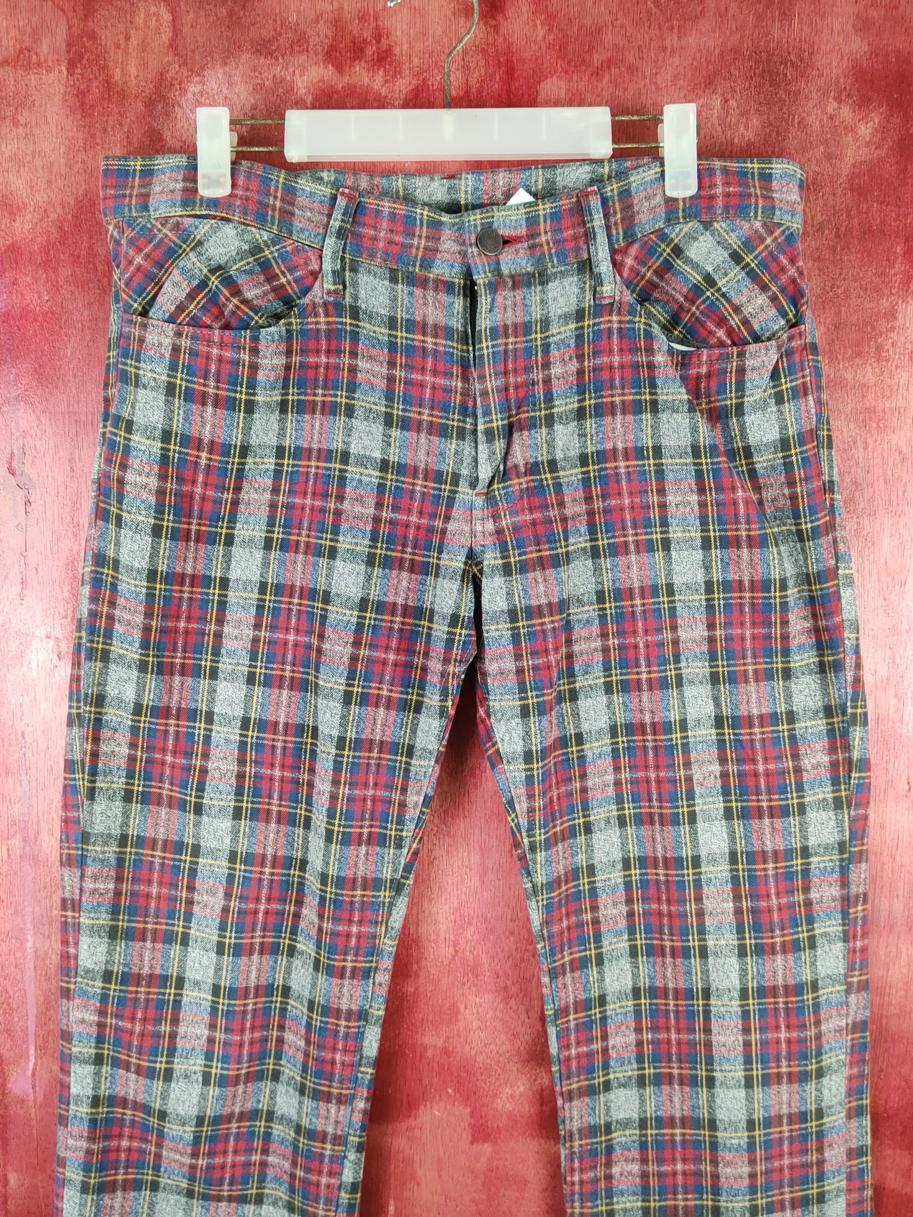 Japanese Brand Duffer of St George Red checkered punk Casual Pants #S1479 Size US 35 - 2 Thumbnail