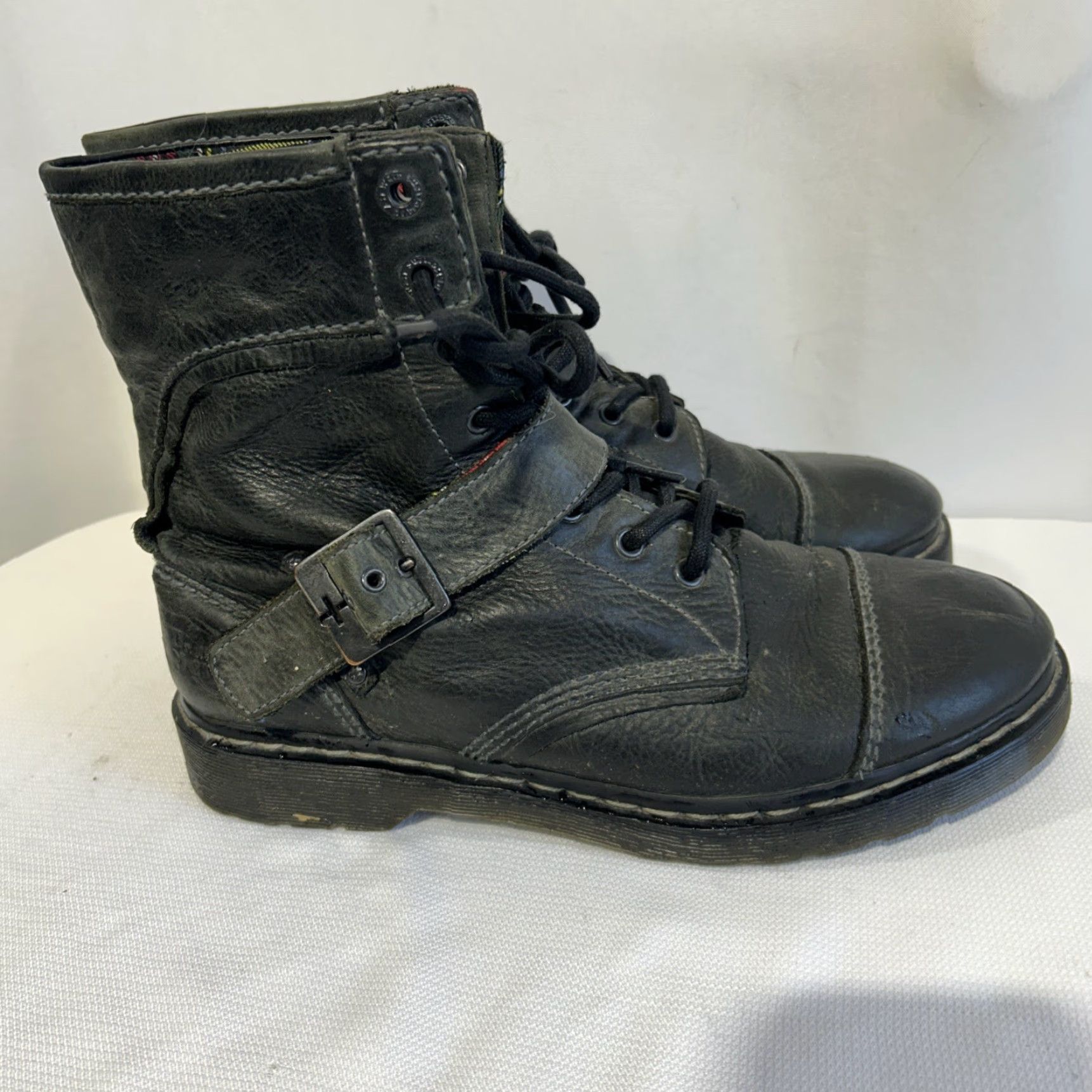 Dr. Martens VINTAGE Dr. Martens Triumph Moto Buckle Boots Combat Army Dark Leather Unisex Adults Dark Green 12 Boots Mens Women Size US 12 / EU 45 - 5 Thumbnail