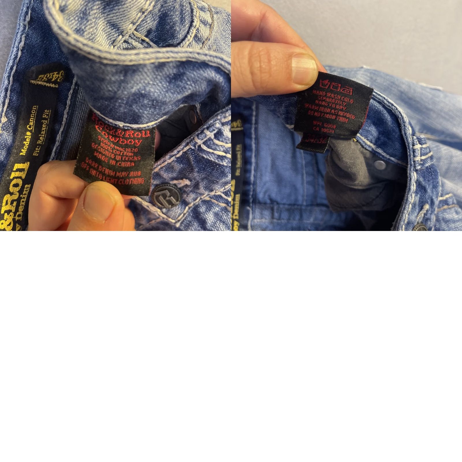 Denime Rock & Roll Cowboy Jeans 34x29 Mens Blue Denim Straight Relaxed Mid Rise 5-Pocket Denim Cotton Jeans Size US 34 / EU 50 - 9 Thumbnail