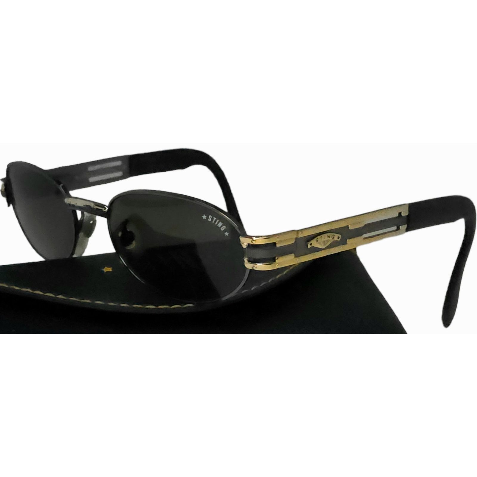 Sting Vintage Sting Gold Black Oval Sunglasses w Case Made Italy Size ONE SIZE - 6 Thumbnail