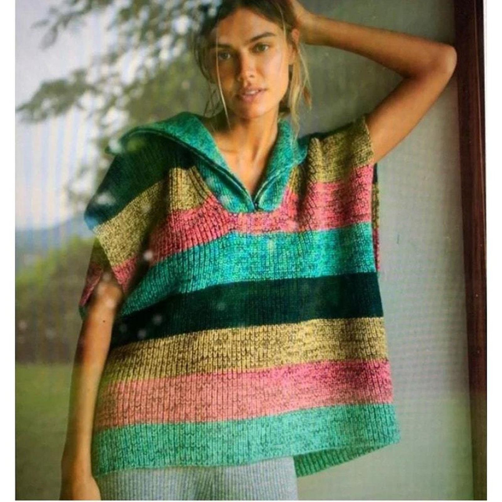 Anthropologie striped quarter zip sweater poncho