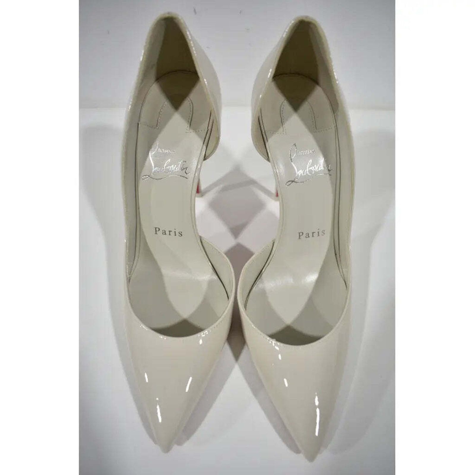 Christian Louboutin Iriza 100 Craie White Grey Patent Leather Point Heel Pump 38 Size US 8 / IT 38 - 5 Thumbnail