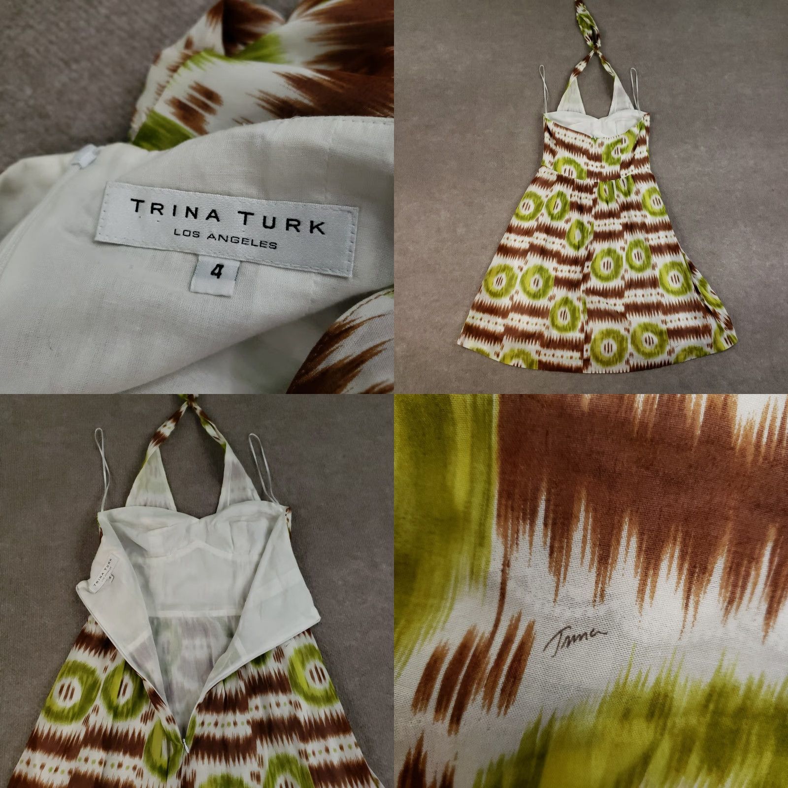 Trina Turk VINTAGE Trina Turk Dress Womens Size 4 Green Sundress Lined Strap Tie Neck V-Neck Casual Womens Size S / US 4 / IT 40 - 8 Thumbnail