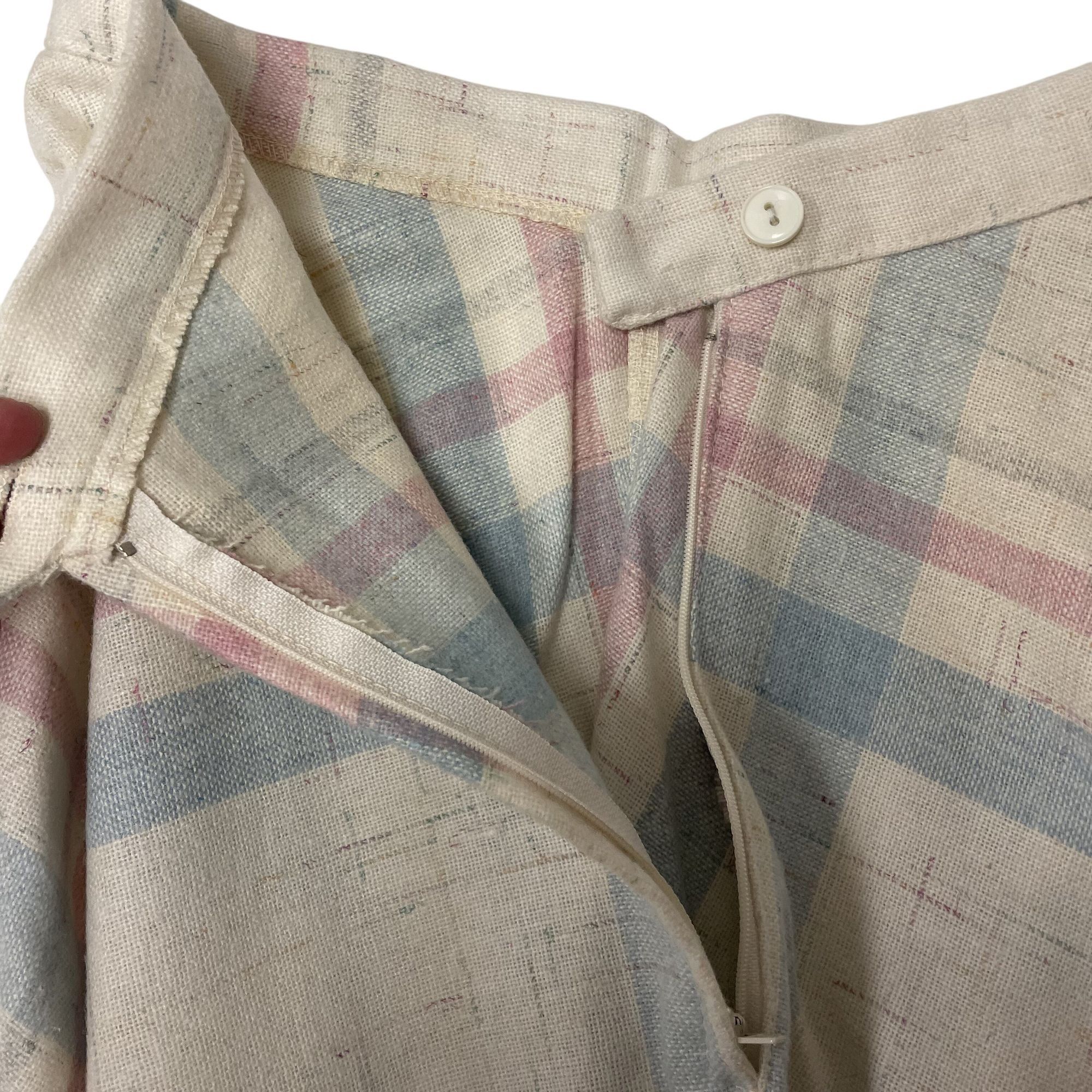 Other Vtg PASTEL Cream Blue Pink Plaid MIDI Fleck A Line Skirt Size 26" / US 2 / IT 38 - 6 Thumbnail