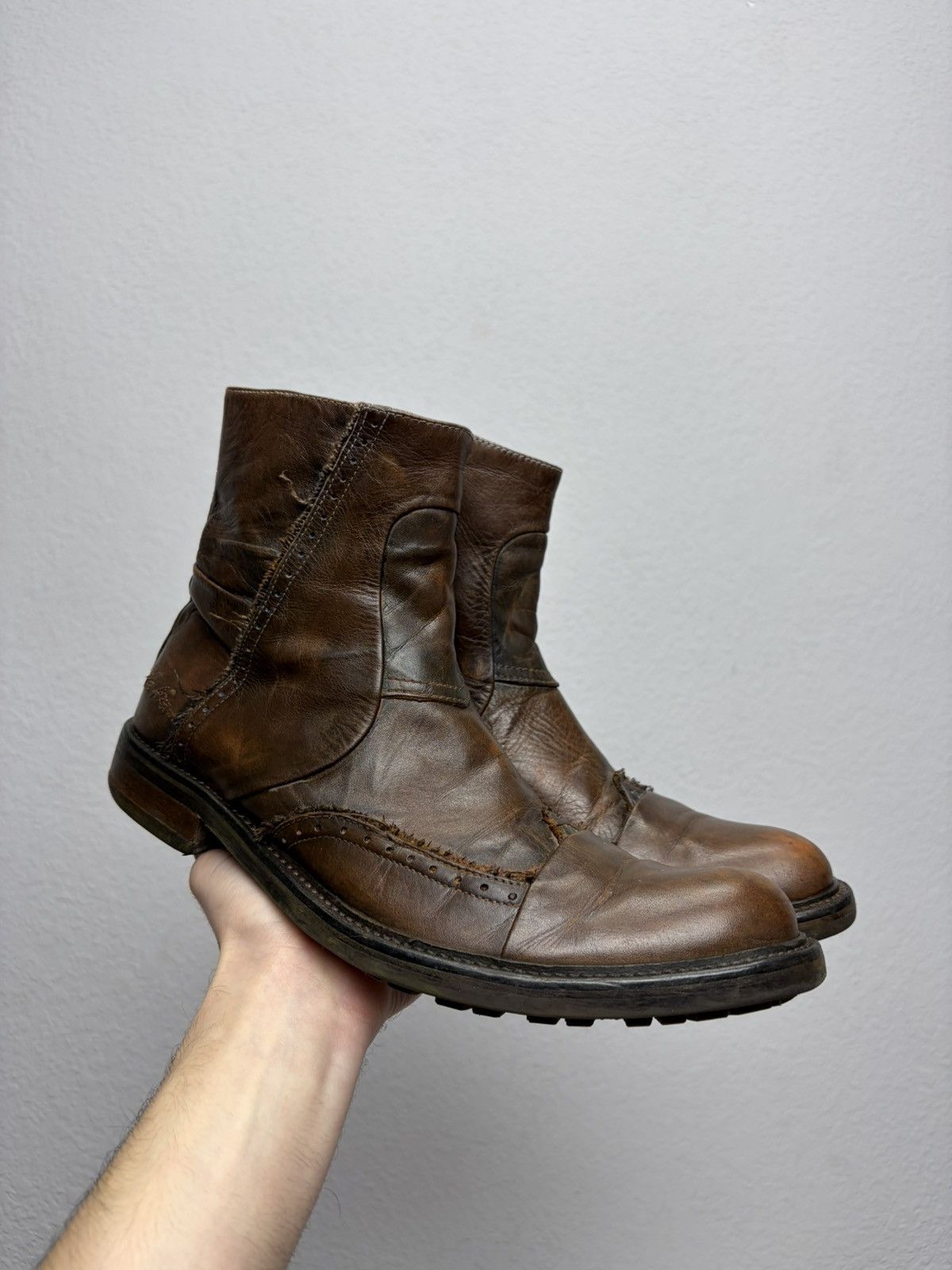 If Six Was Nine Vintage Italian AS 98 Rick Owens Style Leather Biker Boots Size US 9 / EU 42 - 2 Thumbnail