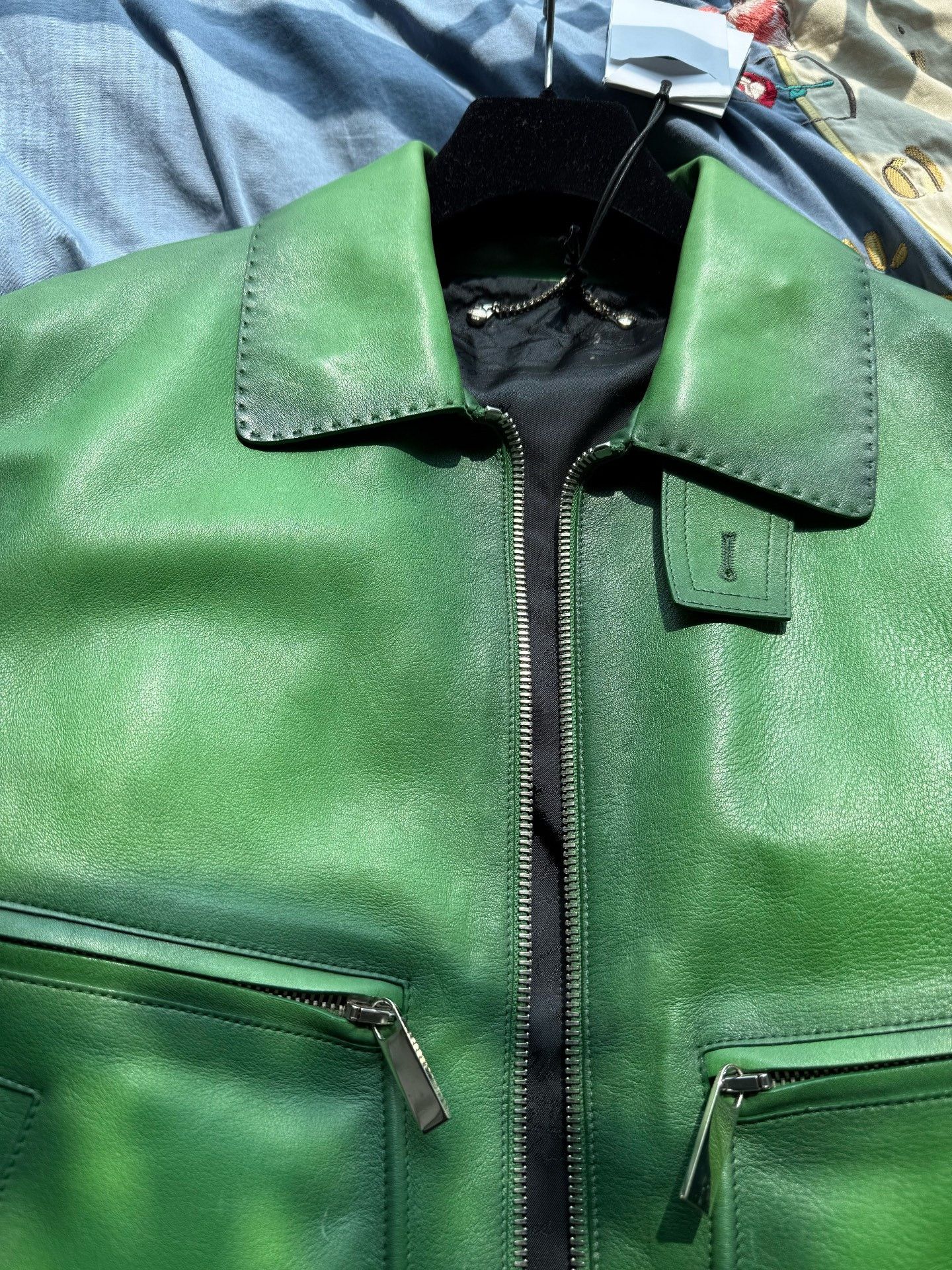 Berluti Berluti Green Leather Biker Jacket Size US S / EU 44-46 / 1 - 2 Thumbnail