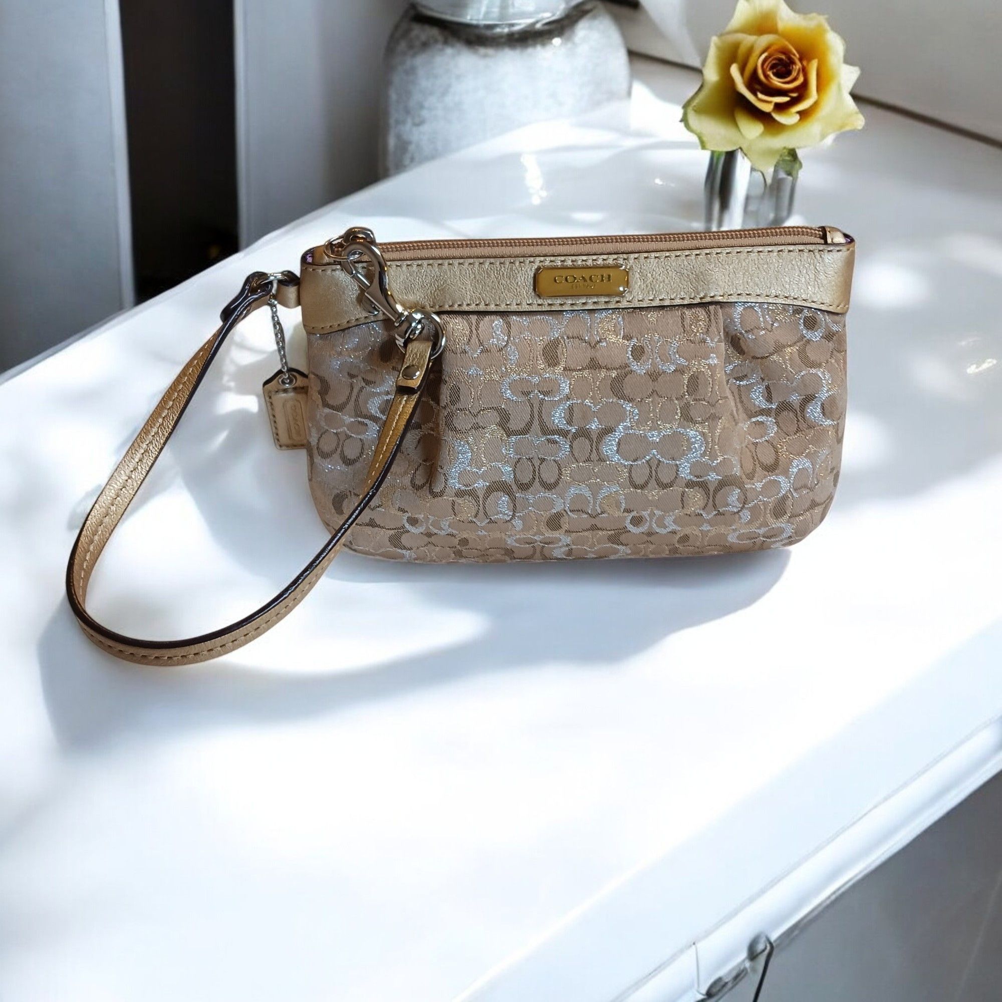 Coach Coach Monogram Wristlet Beige Jacquard with Gold & Silve Size ONE SIZE - 1 Thumbnail