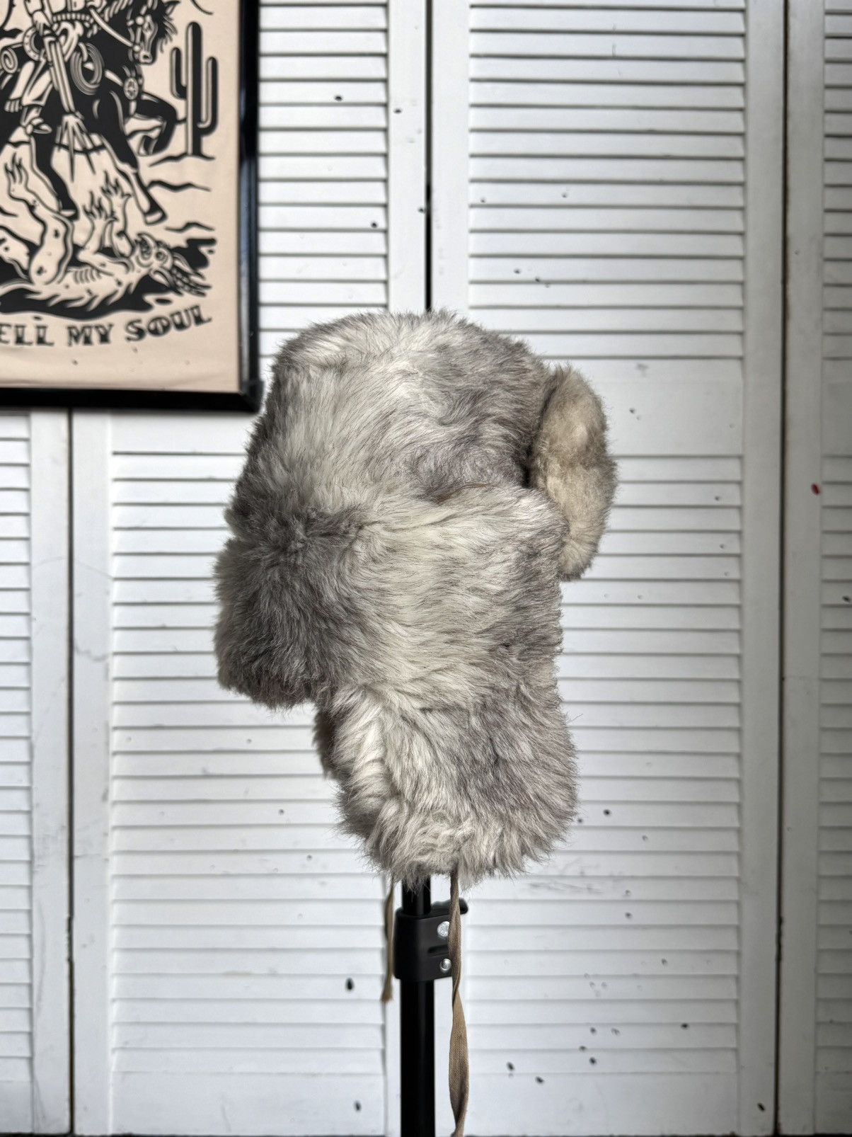 Vintage Vintage Faux Fur Ushanka Trapper Hat Gray Soviet Style 80s Size ONE SIZE - 7 Thumbnail
