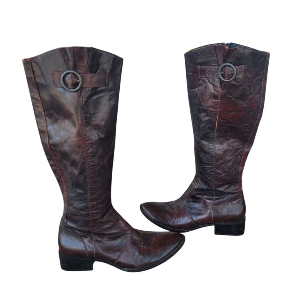 Other EUC Born Crown Roxie Brown Distressed Crackle Tall Boots Size US 8.5 / IT 38.5 - 3 Thumbnail