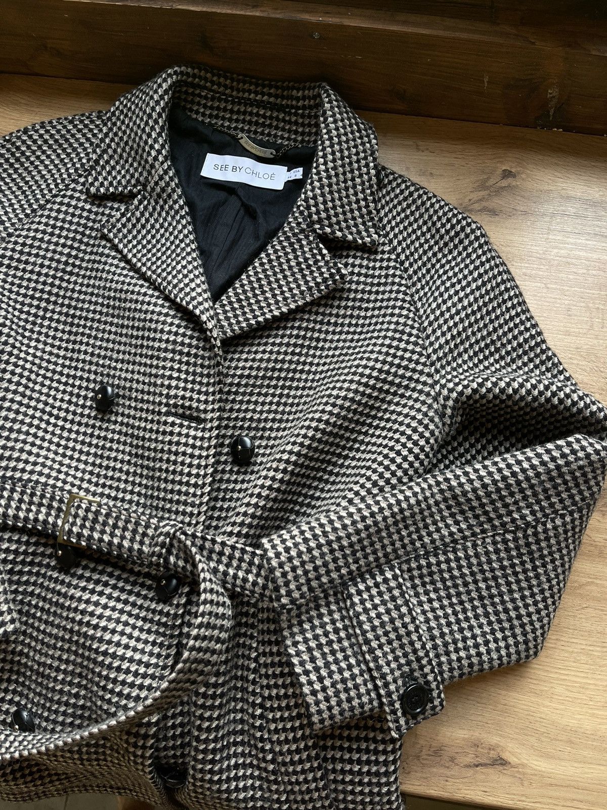 Chloe × See by Chloe See By Chloe Wool Belt Coat Houndstooth Size M / US 6-8 / IT 42-44 - 4 Thumbnail