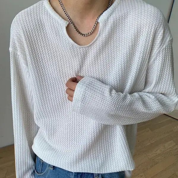 Japanese Brand Korean fashion white U neck long sleeve waffle top Size US M / EU 48-50 / 2 - 2 Thumbnail
