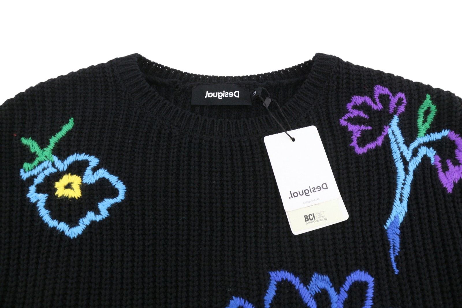 Desigual JERS LARSON XS Black Floral Knit Oversized Jumper 88686 Size XS / US 0-2 / IT 36-38 - 5 Thumbnail