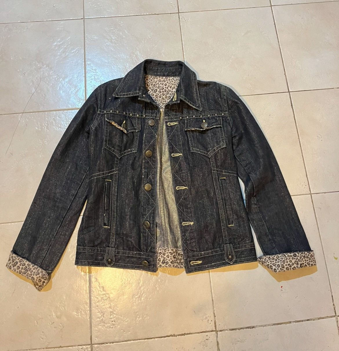 Vintage Japanese Leopard Black gold shimmers denim jacket - size M Size US M / EU 48-50 / 2 - 1 Thumbnail