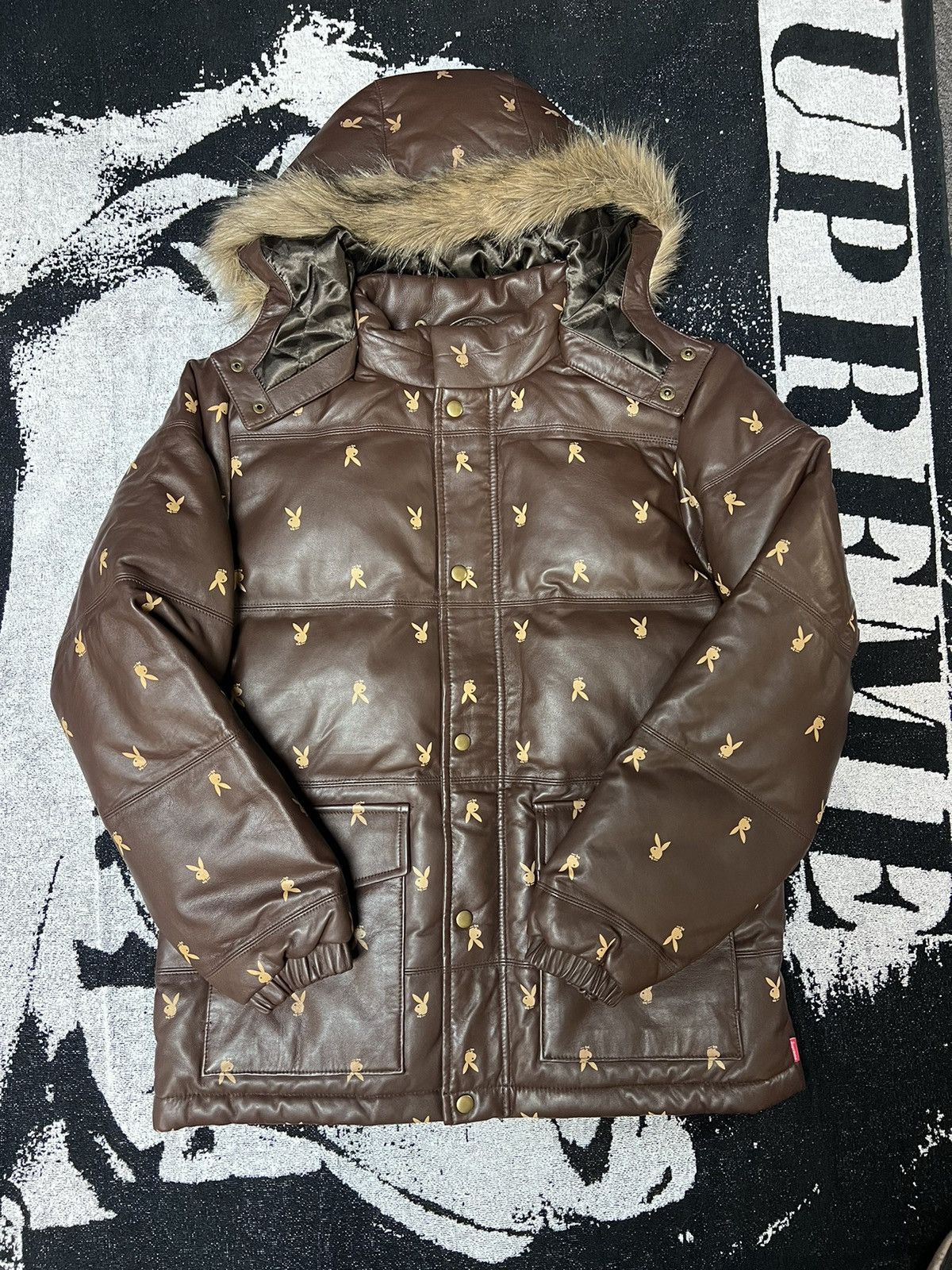 Supreme Supreme x Playboy Brown Leather Puffer | Grailed