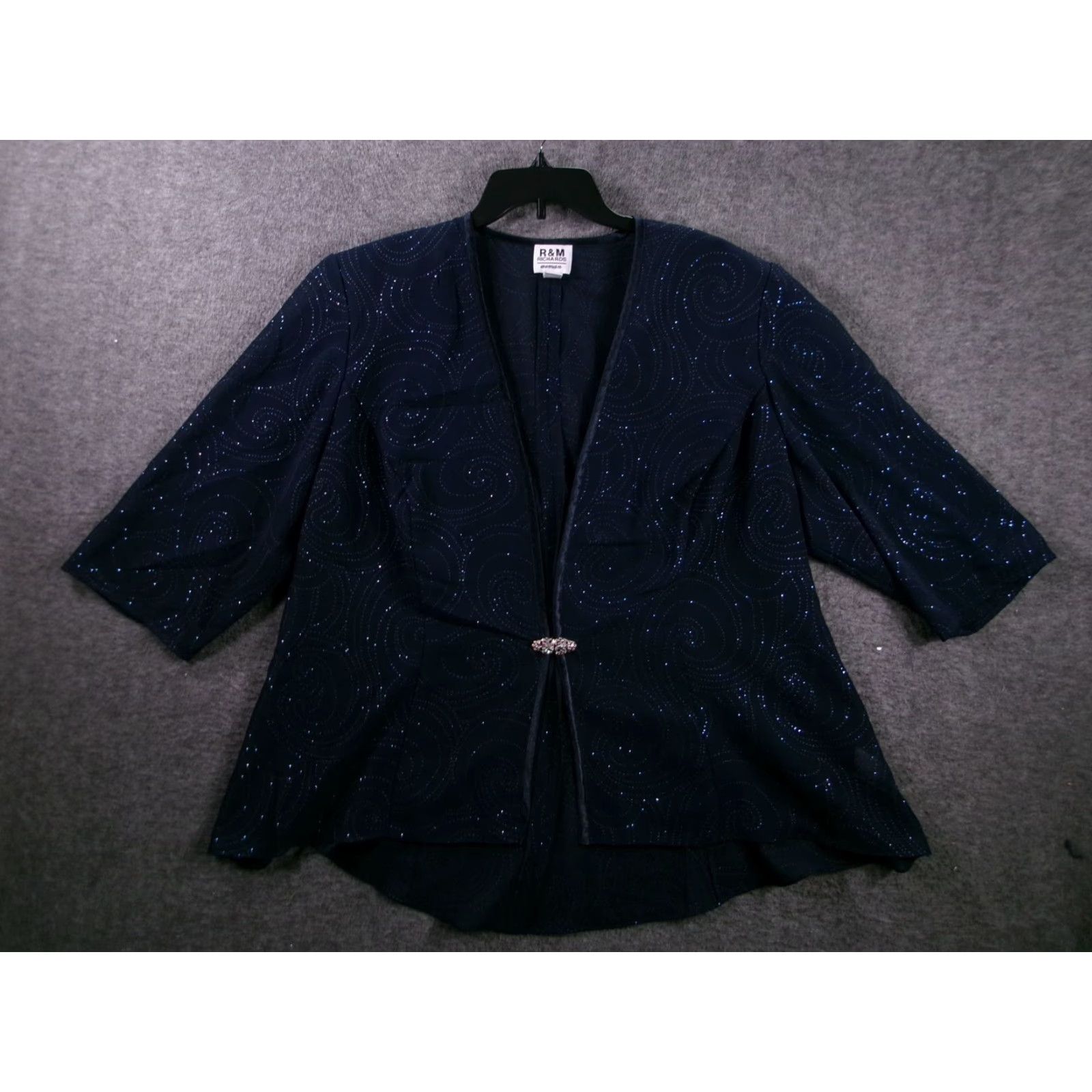 Vintage RM Richards Jacket Womens 20W Navy Sequin Swirl Evening Open Front Brooch Clasp Size 3XL / US 20-22 - 2 Thumbnail