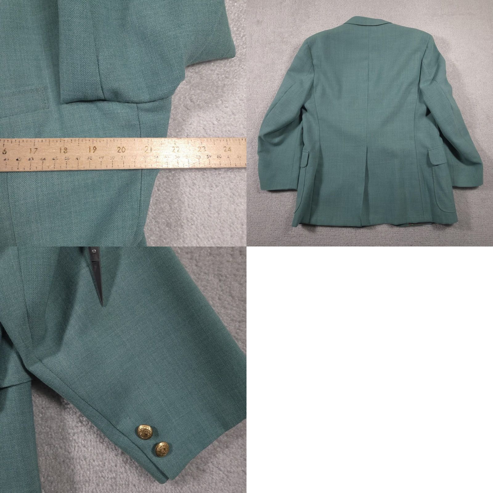 Vintage Forbes Blazer Mens Teal Green 2 Button Sport Coat Gold Crest Buttons Single Vent Front Notch Lapel 43 Regular Men’s Jacket Size 46R - 9 Thumbnail