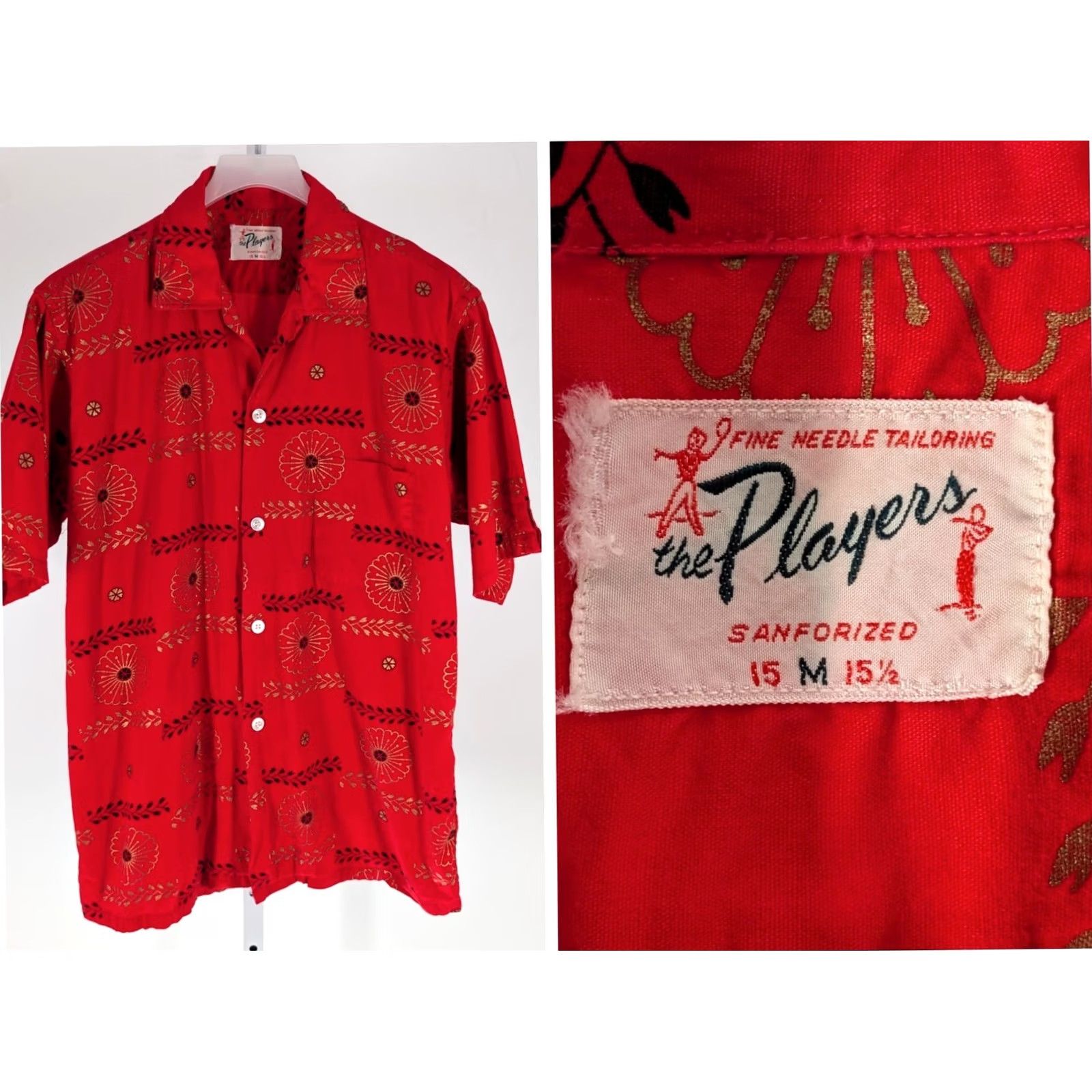 Atomic VINTAGE The Players Camp Shirt Rockabilly 1950s Short Sleeve Cotton Red Gold Atomic Floral M Mens Shirt Size US M / EU 48-50 / 2 - 2 Thumbnail