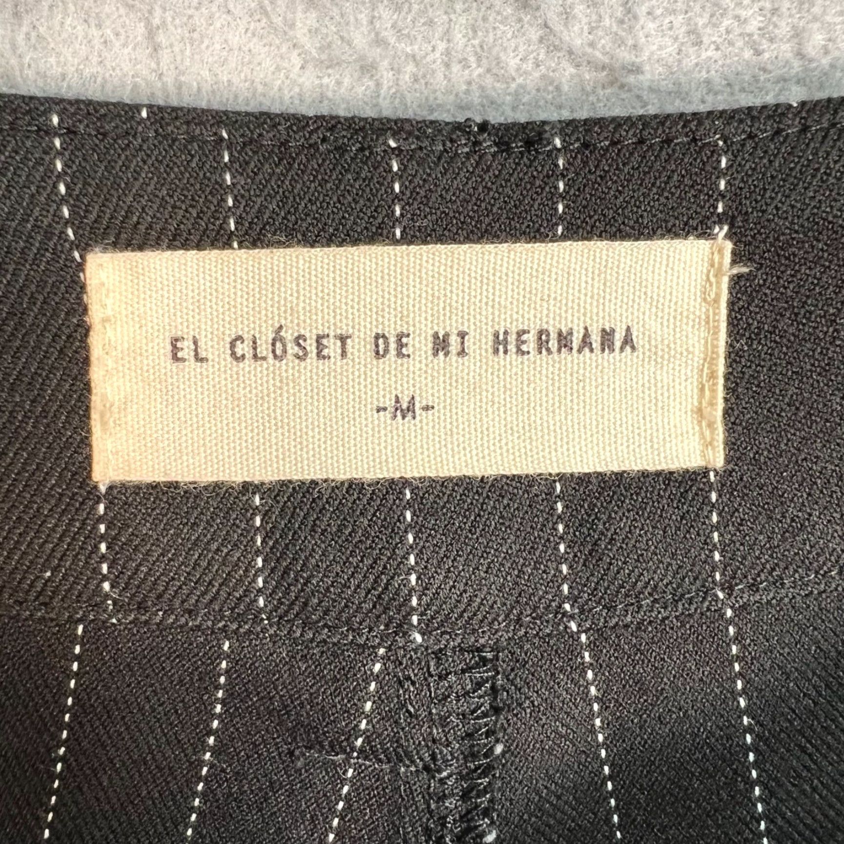 Vintage El Closet De Me Hermana Womens Medium Black Pinstripe Straight-Leg Pants Size 32" / US 10 / IT 46 - 3 Thumbnail