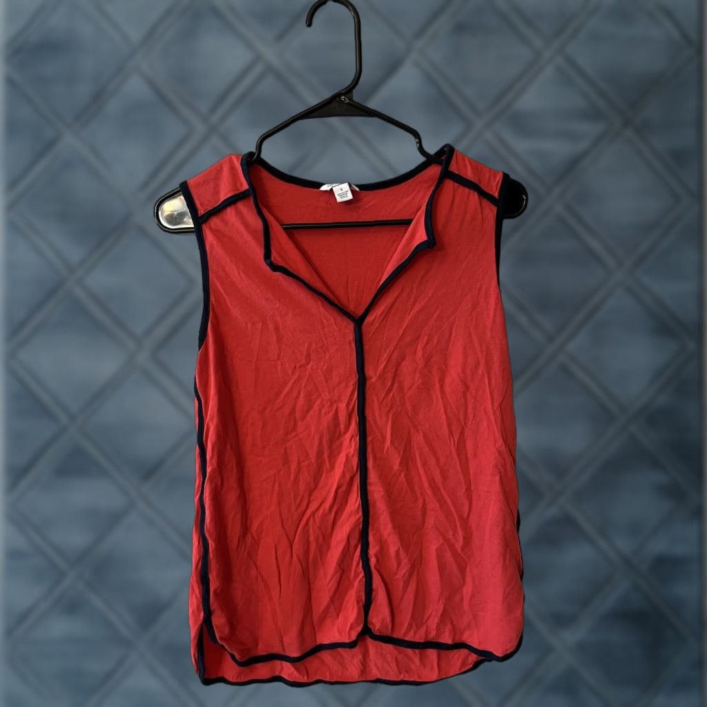 Nautica Nautica Women's Red Crochet Trim V-Neck Sleeveless Tank Top Size S Size S / US 4 / IT 40 - 1 Thumbnail