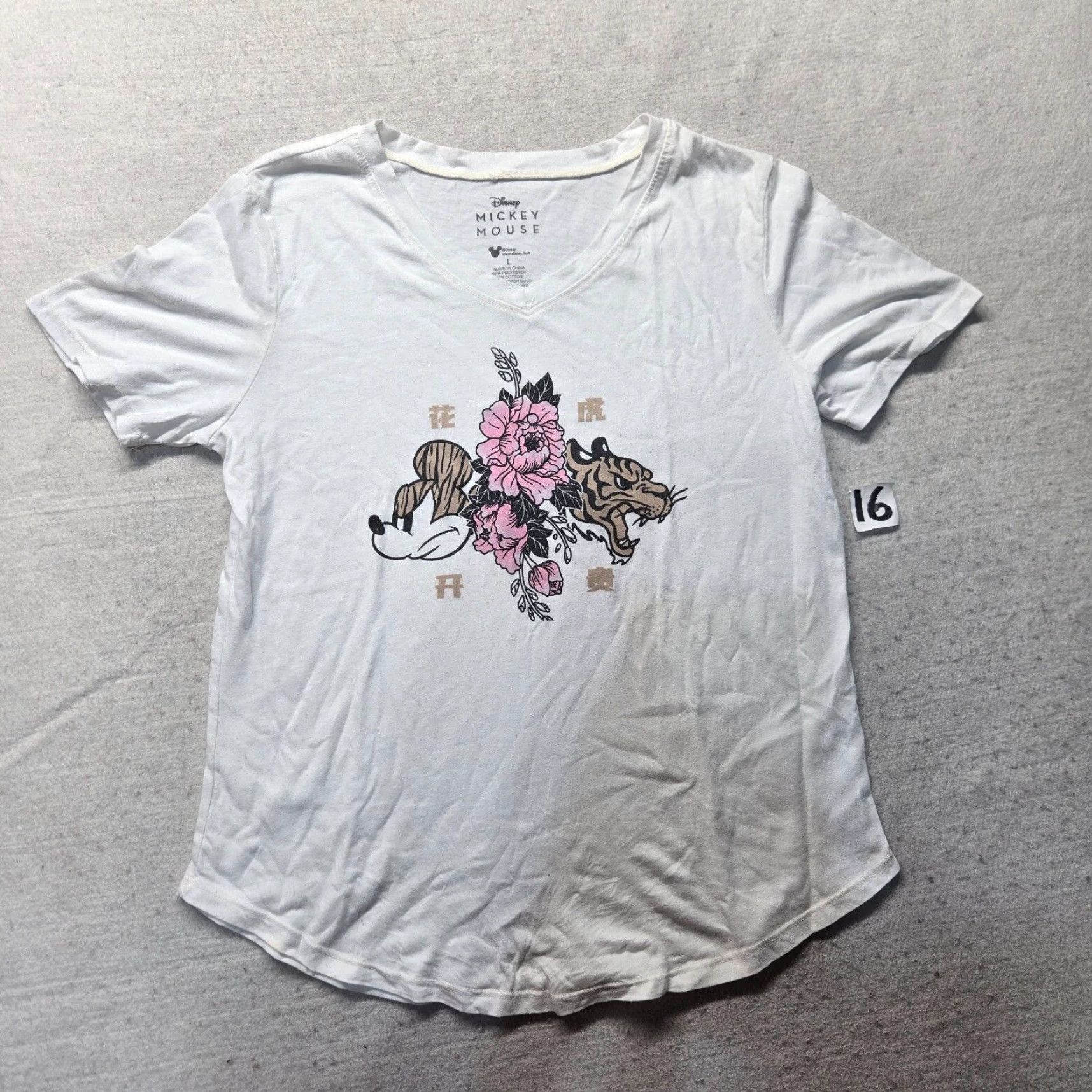 Disney Disney Mickey Mouse Women's T-Shirt L White Short Sleeve V-Neck Cartoon Logo 2020s Size L / US 10 / IT 46 - 2 Thumbnail