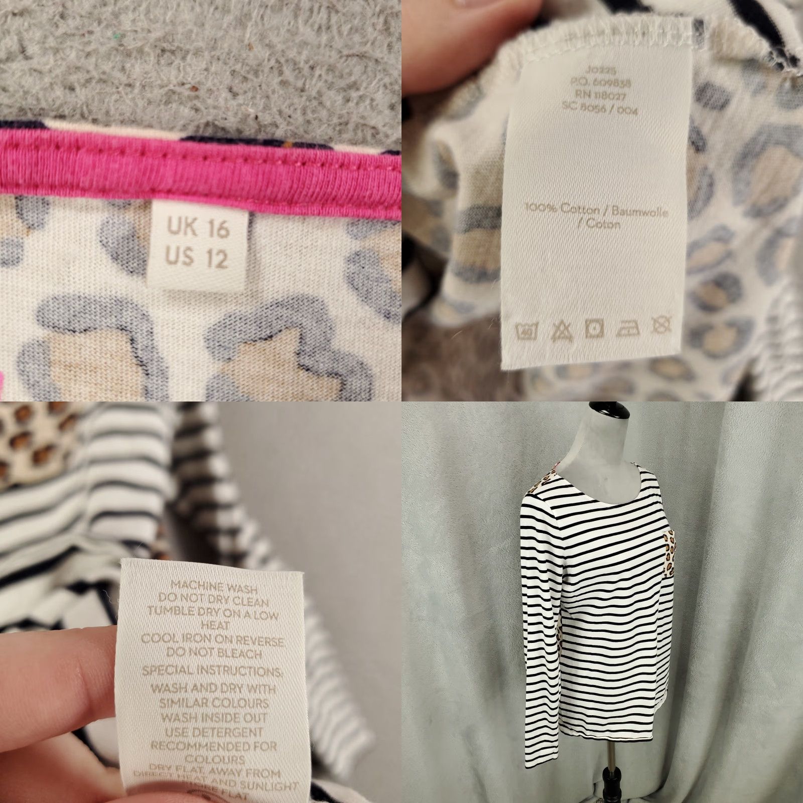 Boden Boden Leopard Print Back Striped Front Mixed Print Top Womens 12 Multicolor Knit Cotton Blouse Size XL / US 12-14 / IT 48-50 - 8 Thumbnail