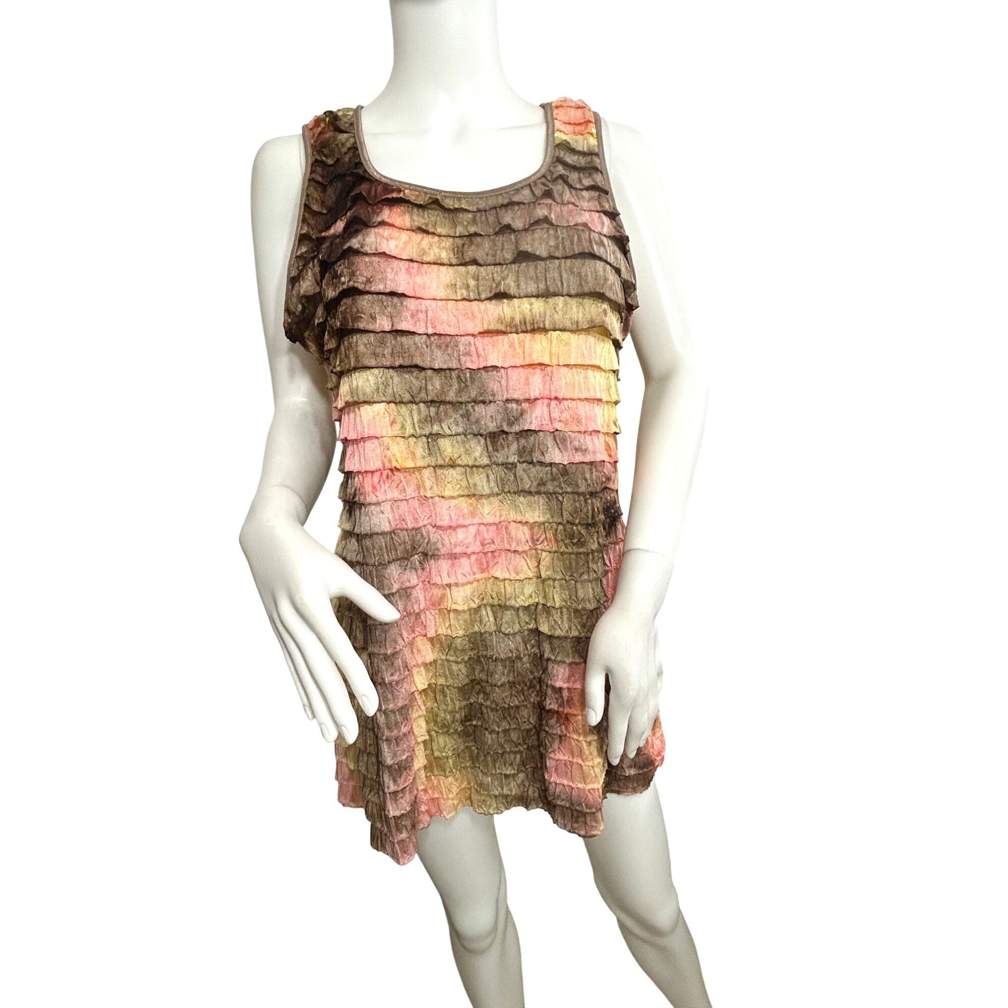Other NY Collection Ruffled Blouse L Sleeveless Brown Yellow Pink Size L / US 10 / IT 46 - 1 Thumbnail