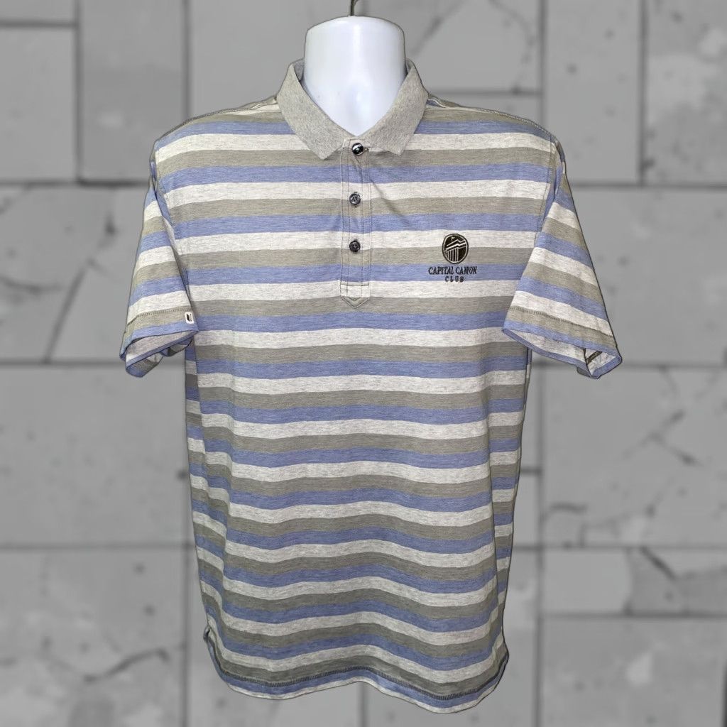 Vintage Linksoul Mens Polo Shirt Short Sleeve Striped Golf Size L Gray/Blue Size US L / EU 52-54 / 3 - 1 Thumbnail