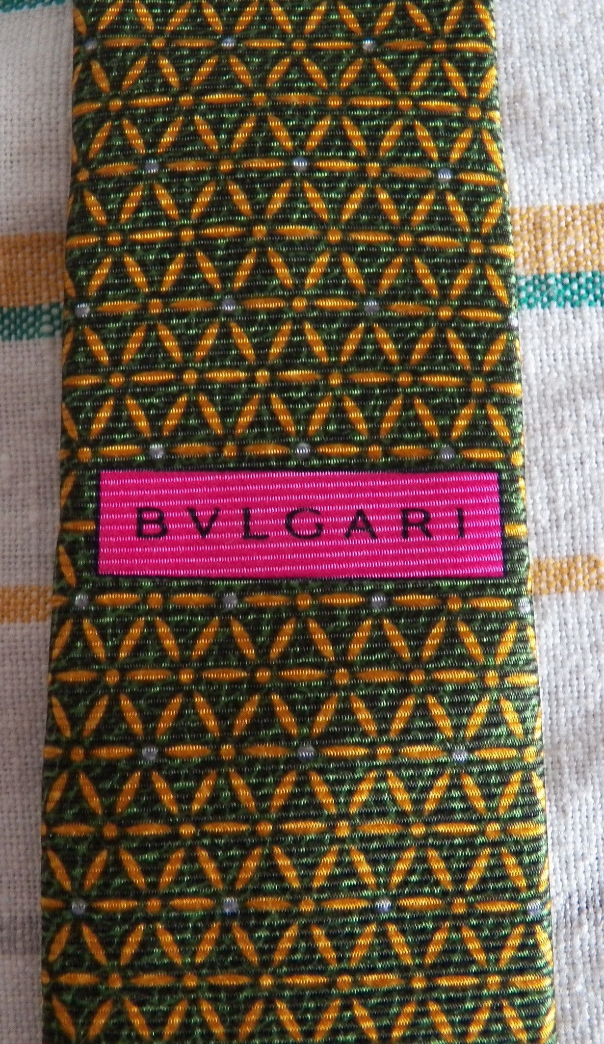 Bvlgari Bvlgari Silk Necktie green yellow geometrical floral Bulgari Size ONE SIZE - 3 Thumbnail