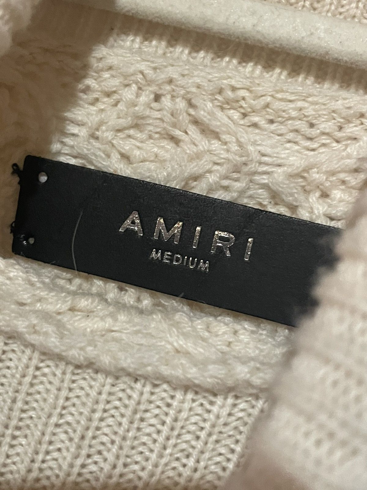 Amiri AMIRI Distressed Cable Knit Turtleneck Sweater Cream Size US M / EU 48-50 / 2 - 7 Thumbnail