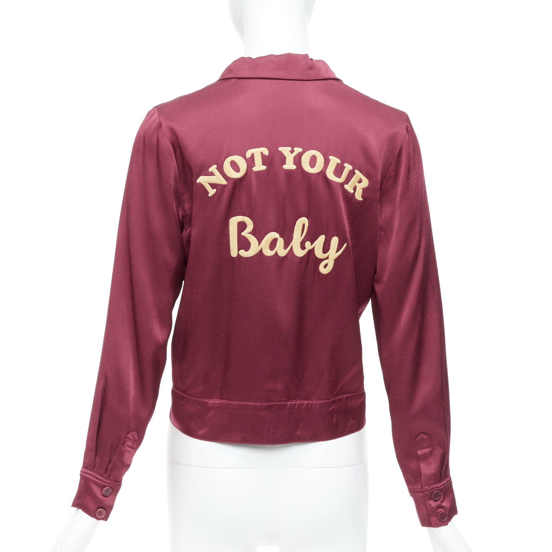 Reformation REFORMATION red satin Not Your Baby embroidery crop jacket XS Size S / US 4 / IT 40 - 1 Thumbnail