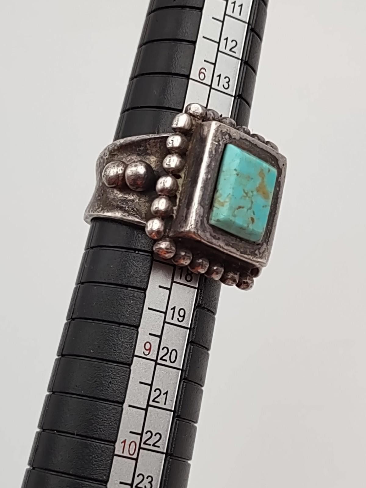 The Unbranded Brand Sterling Silver Turquoise Ring 8 SW Navajo Statement Size ONE SIZE - 2 Thumbnail