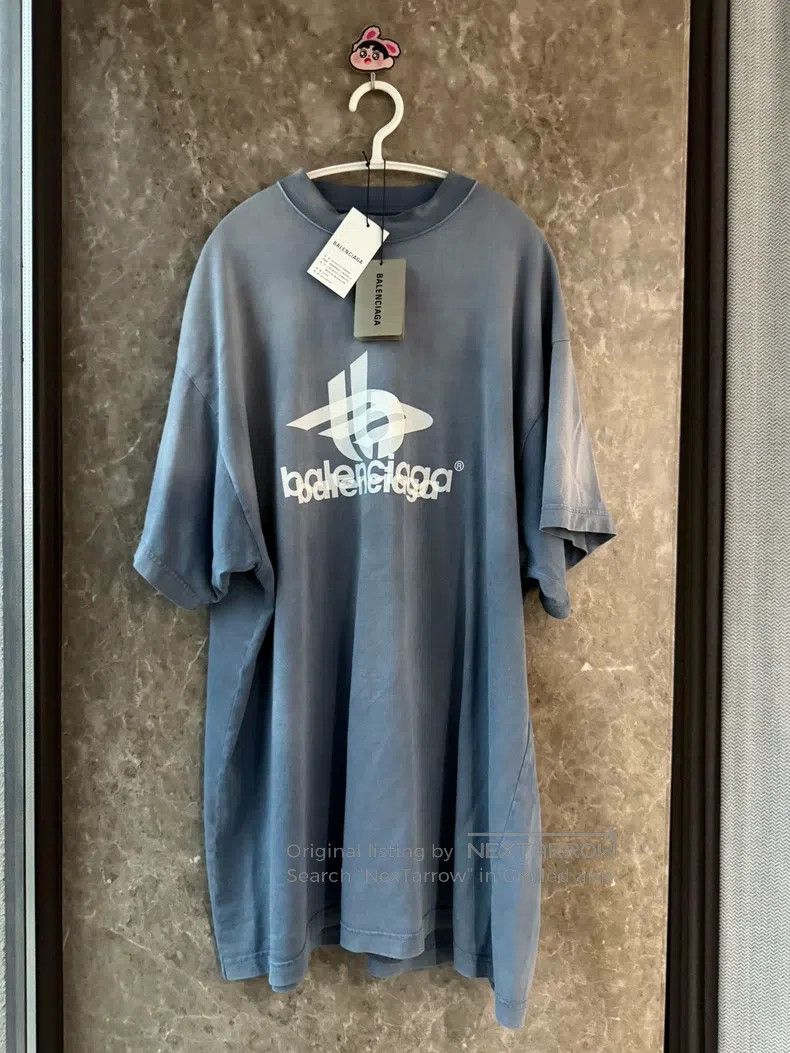 Balenciaga Balenciaga Washed Phantom Blue 3B Phantom Short Sleeve Size US M / EU 48-50 / 2 - 1 Thumbnail