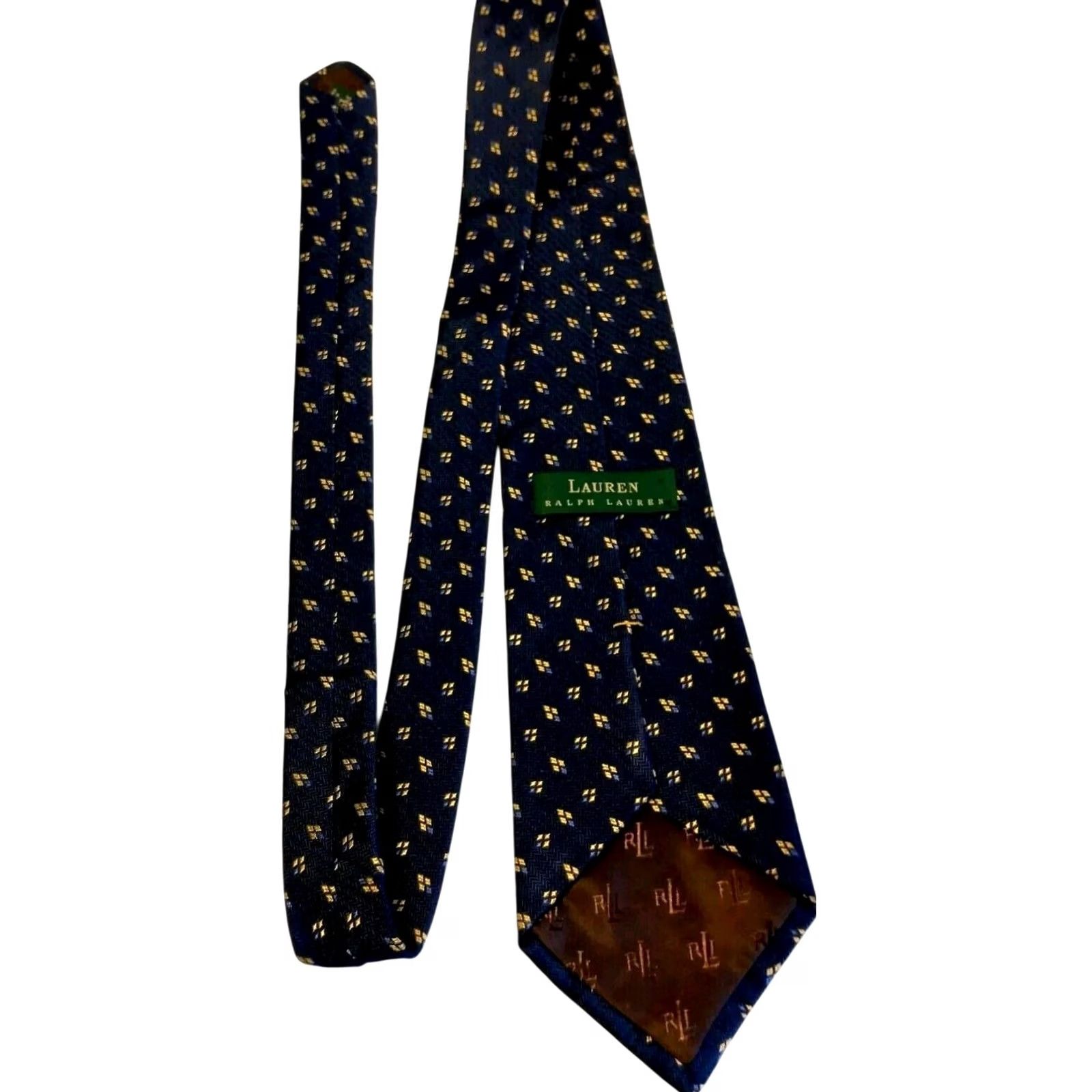 Ralph Lauren Lauren Ralph Lauren Tie Blue Yellow Diamond Woven Silk USA Preppy Silk Tie Mens 57.5" Pointed Pattern Geometric USA Made Size ONE SIZE - 3 Thumbnail